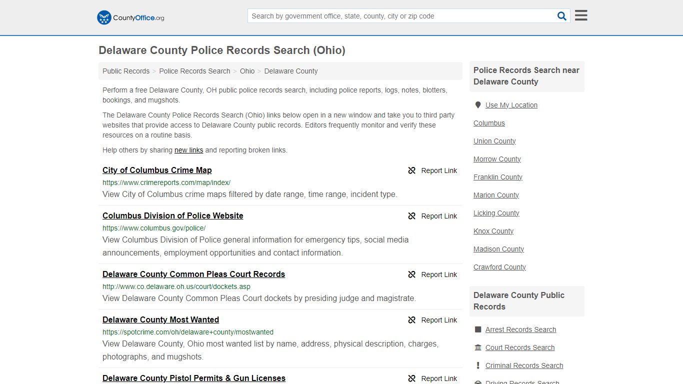 Delaware County Police Records Search (Ohio) - County Office